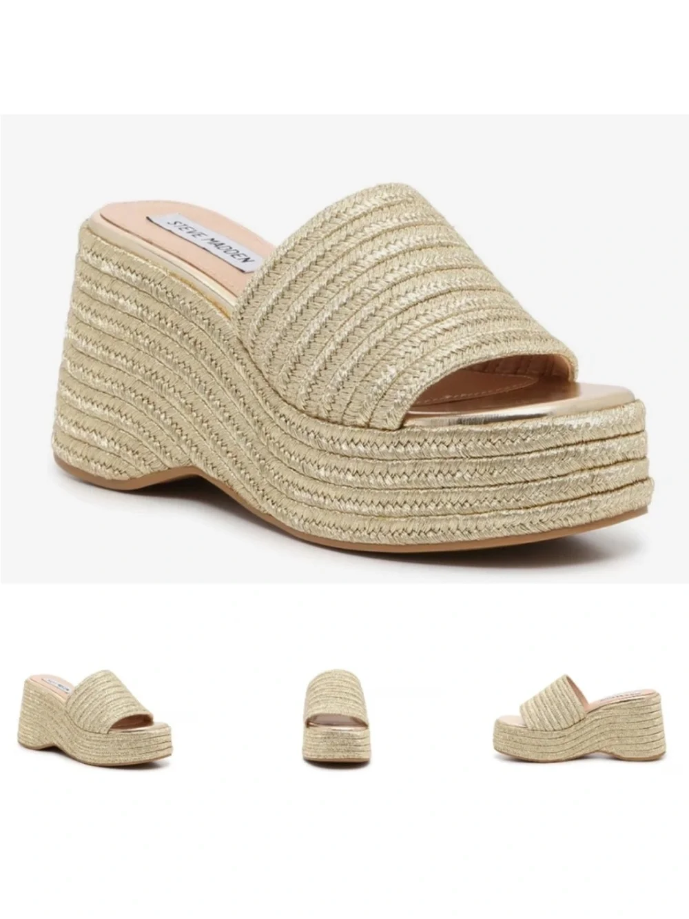 STEVE MADDEN Realize Espardrille Platform Wedge Sandals Gold Size 9